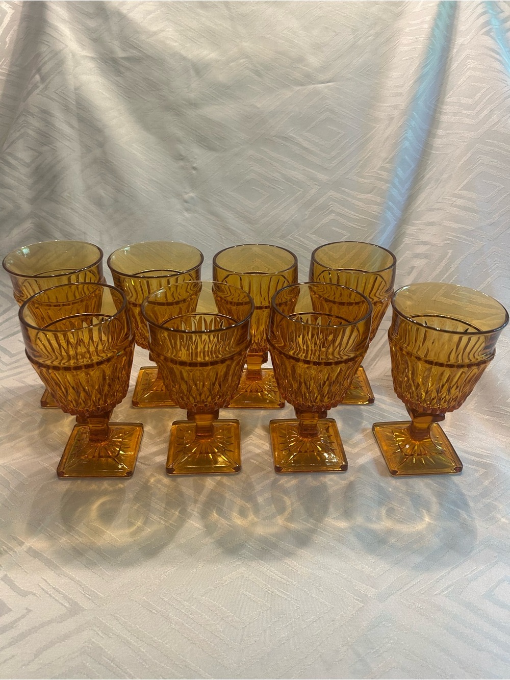 Set of 8 Vintage Indiana Glass Mount Vernon Amber Goblets